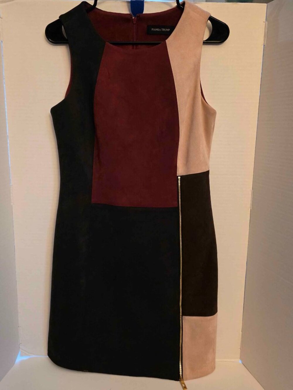 Ivanka Trump Dress Womens 8 Colorblock Faux Suede Sleeveless Sheath